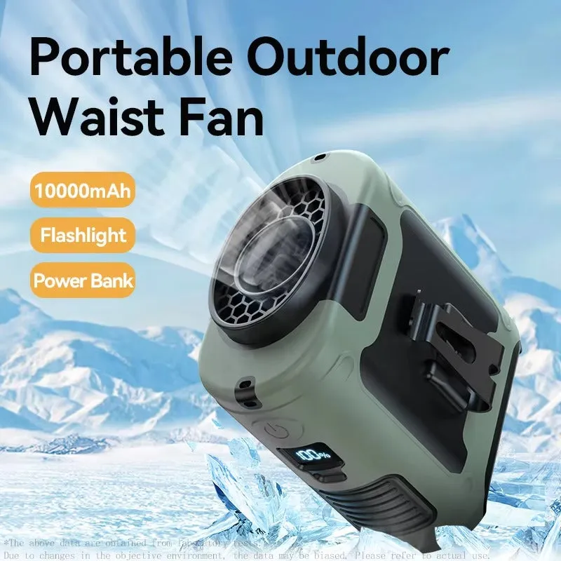 10000mAh Portable Waist Fan | Hanging Neck Fan | Strong Wind | Power Bank & LED Light | Emergency Sports & Outdoor Use