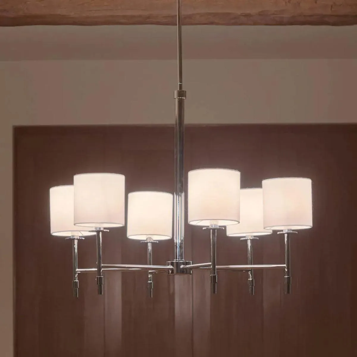 Ali 28" 6-Light Chandelier with Fabric Drum Shade, Polished Nickel Finish
