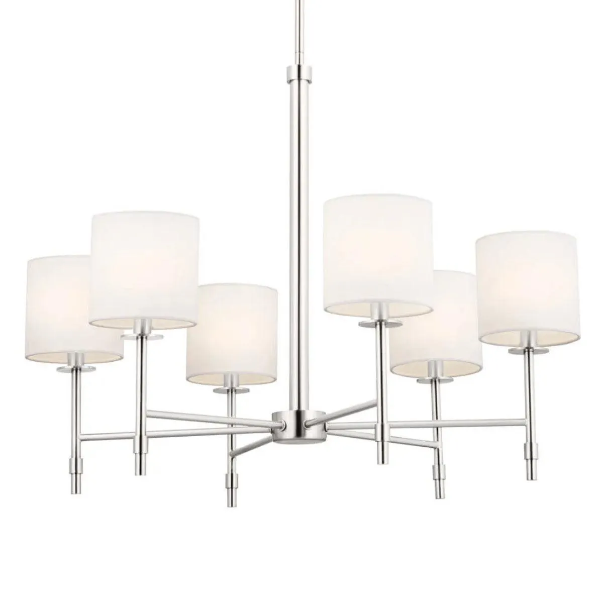 Ali 28" 6-Light Chandelier with Fabric Drum Shade, Polished Nickel Finish