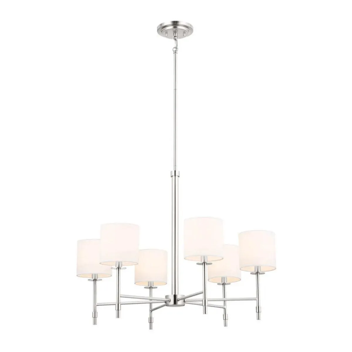 Ali 28" 6-Light Chandelier with Fabric Drum Shade, Polished Nickel Finish