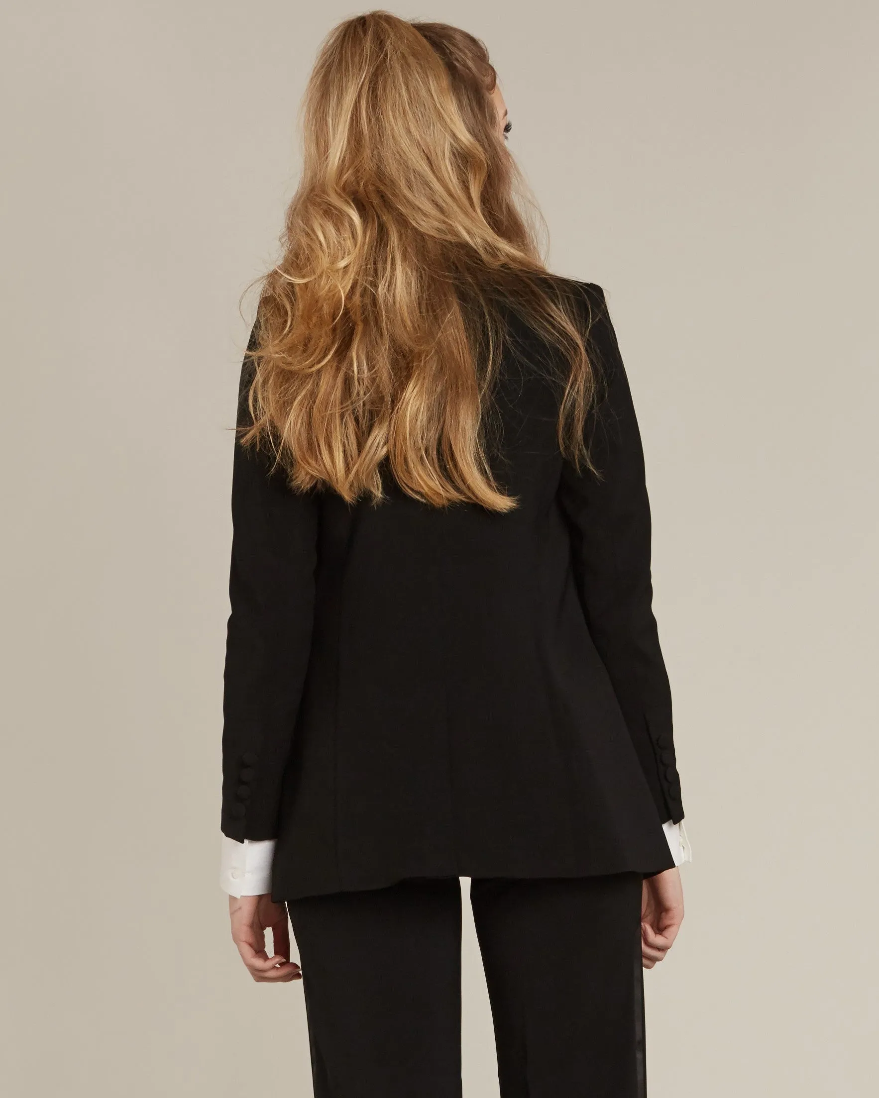 Black Peak Lapel Long Tuxedo Jacket