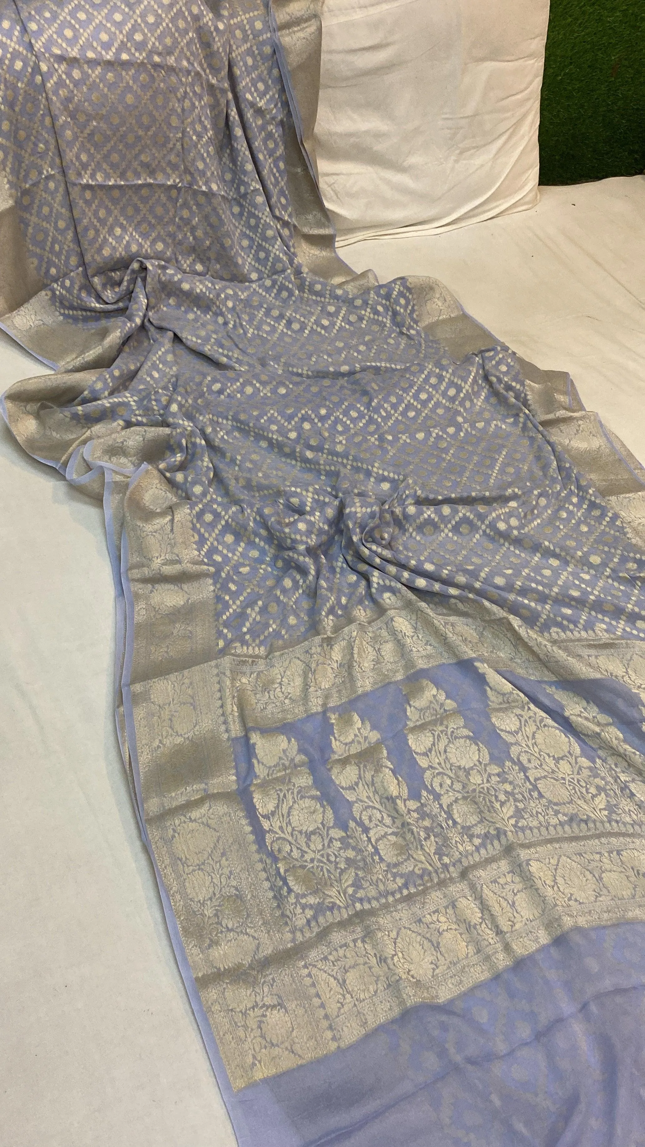 Blue Pure Khaddi Georgette Banarasi Sari