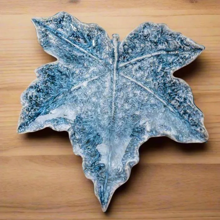 Blue Stoneware Leaf Accent Plate
