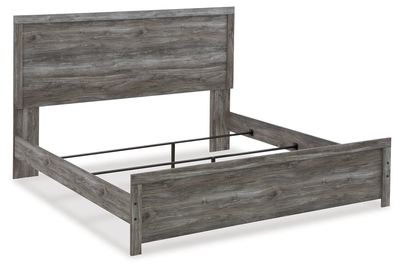 Bronyan King Panel Bed with Mirrored Dresser and 2 Nightstands in Dark Gray