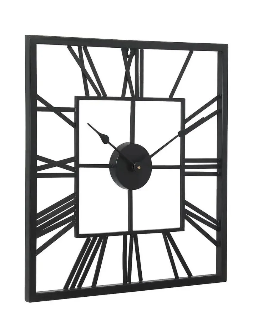 Classic Square Metal Wall Clock with Roman Numerals