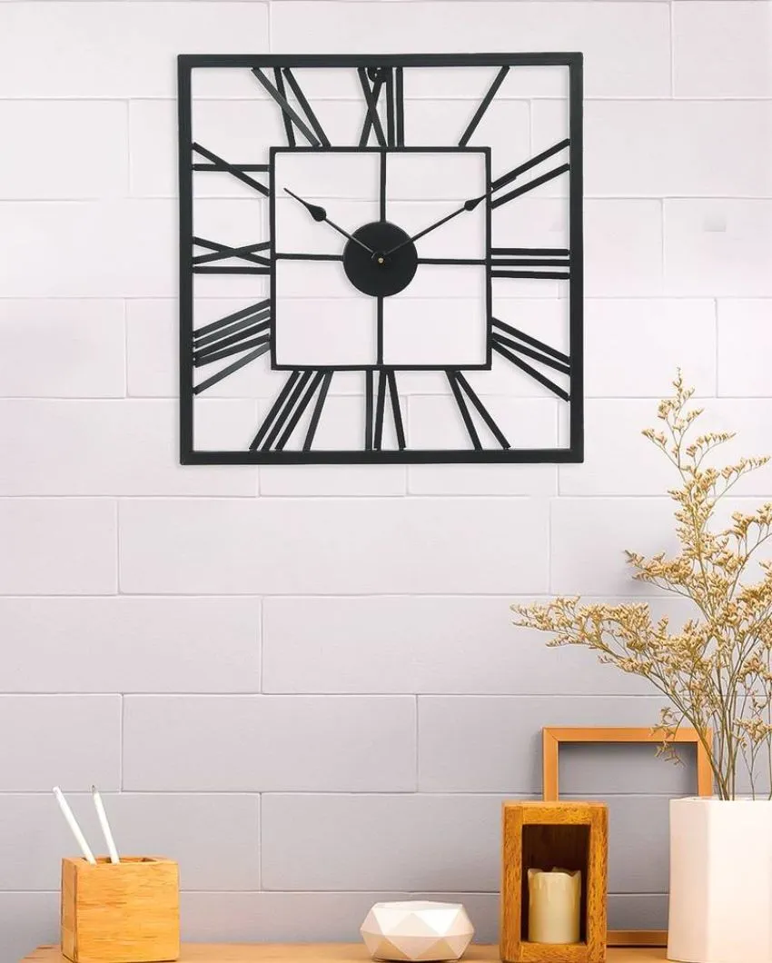 Classic Square Metal Wall Clock with Roman Numerals