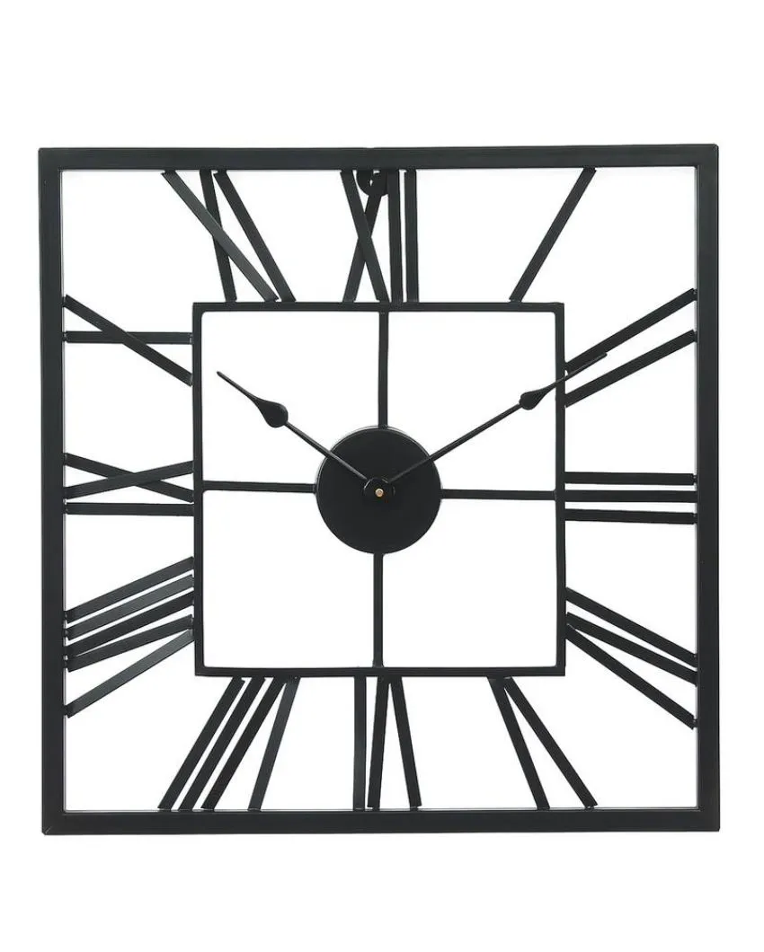Classic Square Metal Wall Clock with Roman Numerals