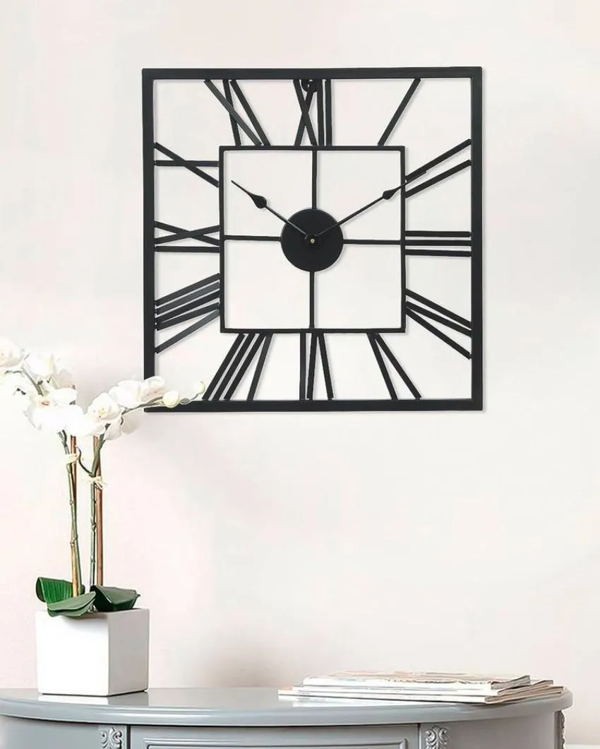 Classic Square Metal Wall Clock with Roman Numerals