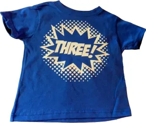 Custom Kingdom Boys Three Superhero Comic Book Hero 3rd Birthday Boy Shirt 3 Year Old Third Birthday T-Shirt
