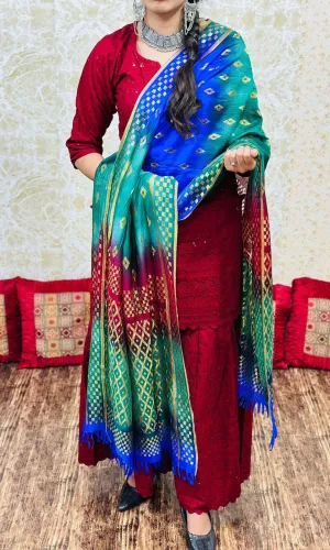 Fusion Traditional Maroon Chikan Elegance Sequins Sharara Set