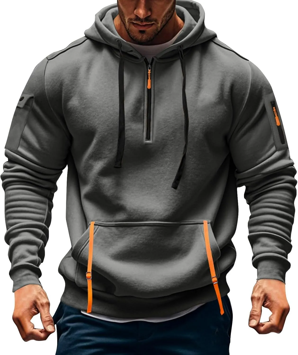 GOFULY Hoodies For Men Tactical Quarter Zip Pullover Stylish Sweatshirt Long Sleeve Big And Tall Hoodies With Pocket 2024