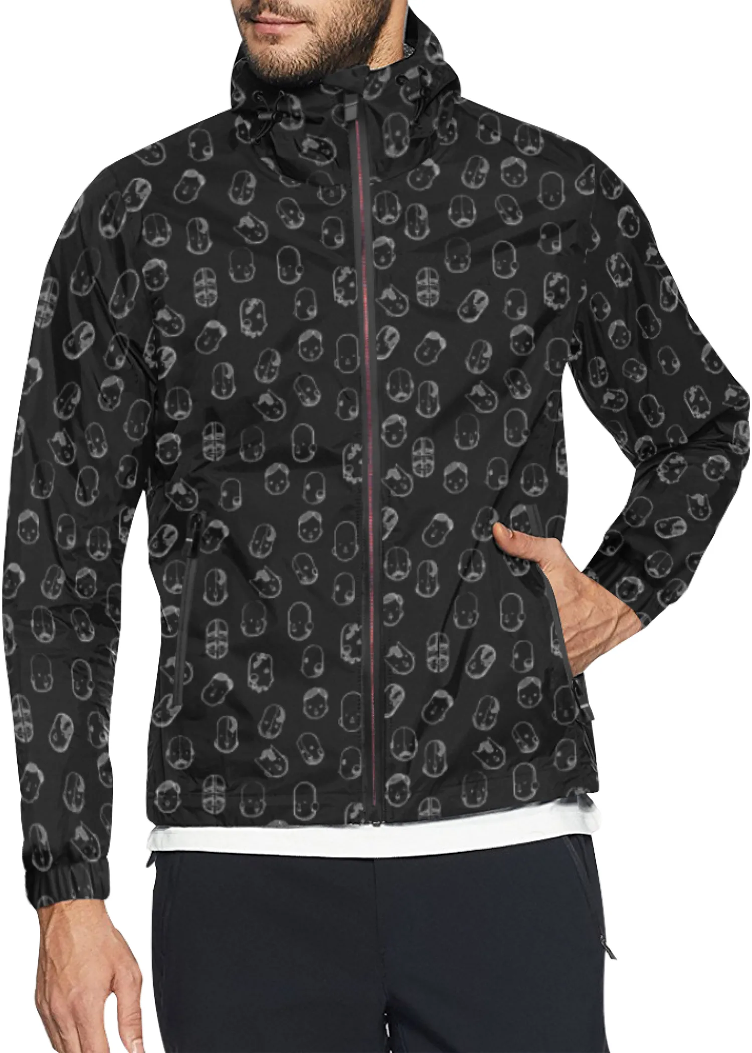 Robot Heads Pattern Windbreaker Zipper Hoodie
