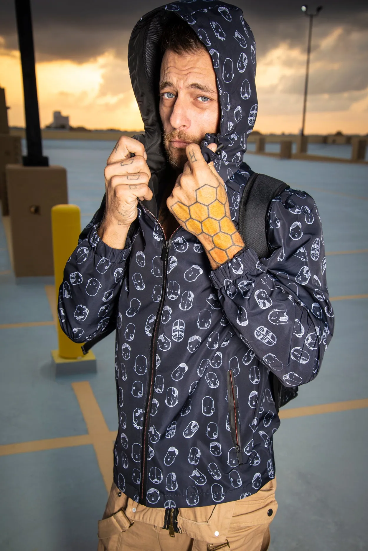 Robot Heads Pattern Windbreaker Zipper Hoodie