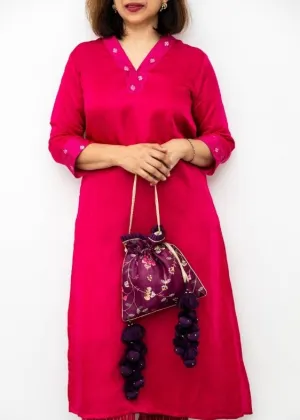 Rua Embroidered Potli - Purple - AM-PT-0225-0008