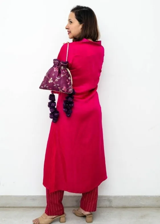 Rua Embroidered Potli - Purple - AM-PT-0225-0008