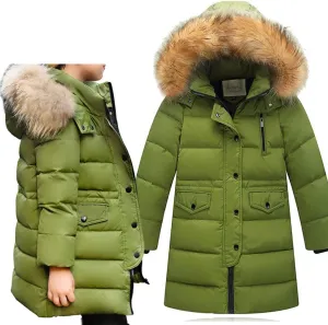 Toddler Baby Boys Girls Winter Padded Overcoat Puffer Jacket Children Hoodie Faux Fur Parka Down Coat(Green,7-9 Years)