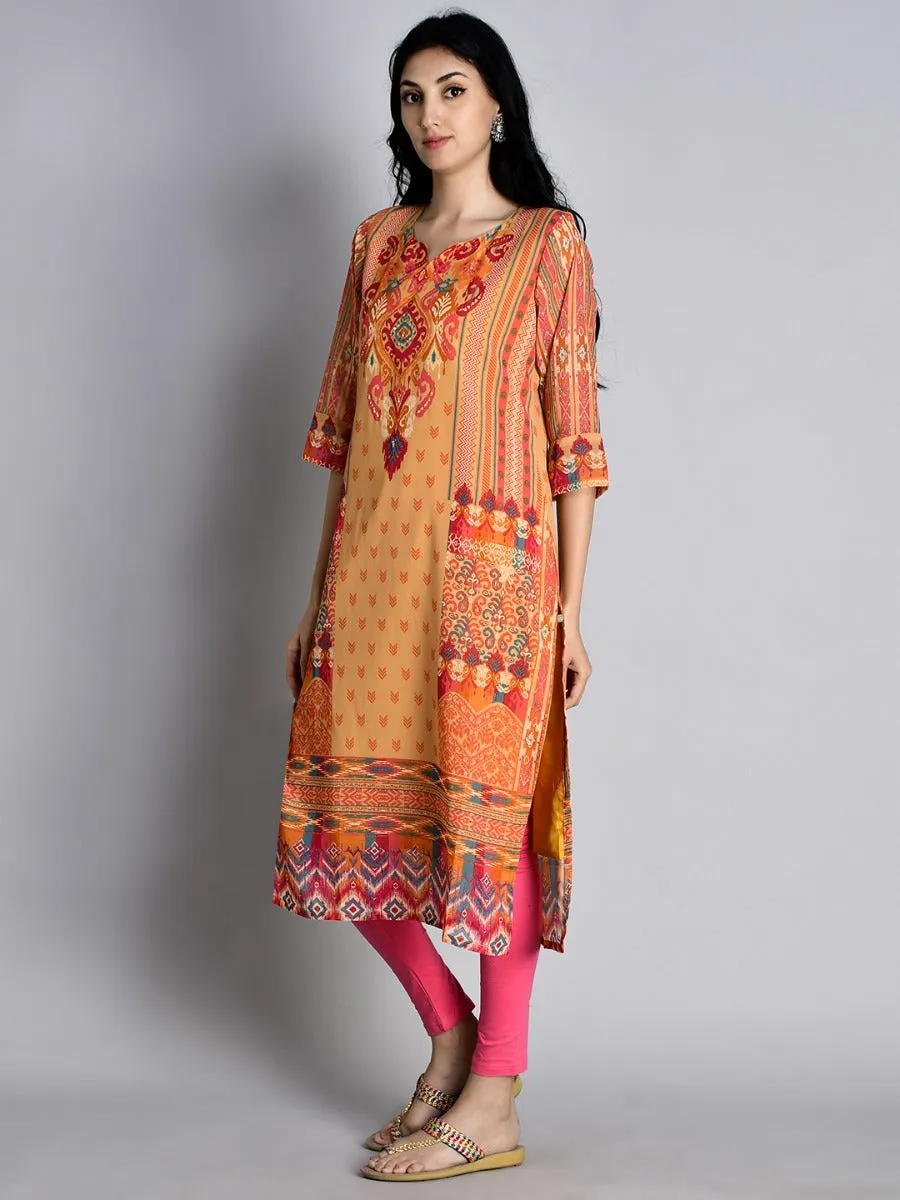 Women Yellow Abastract Printed Kurta