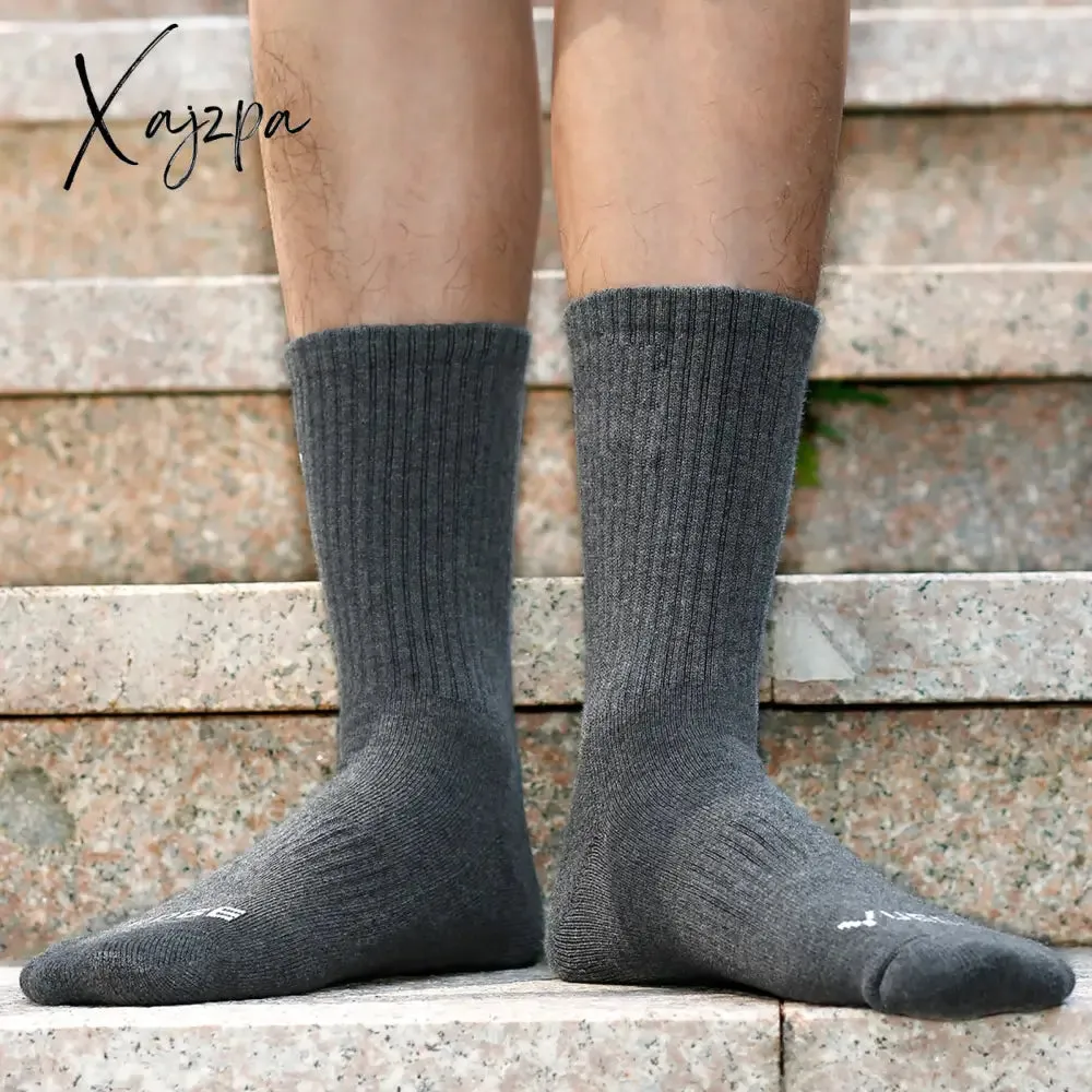 Xajzpa Men Thick Breathable Cotton Cushion Crew Outdoor Sports Hiking Trekking Socks Work Boot Socks For Men 37-46 EU