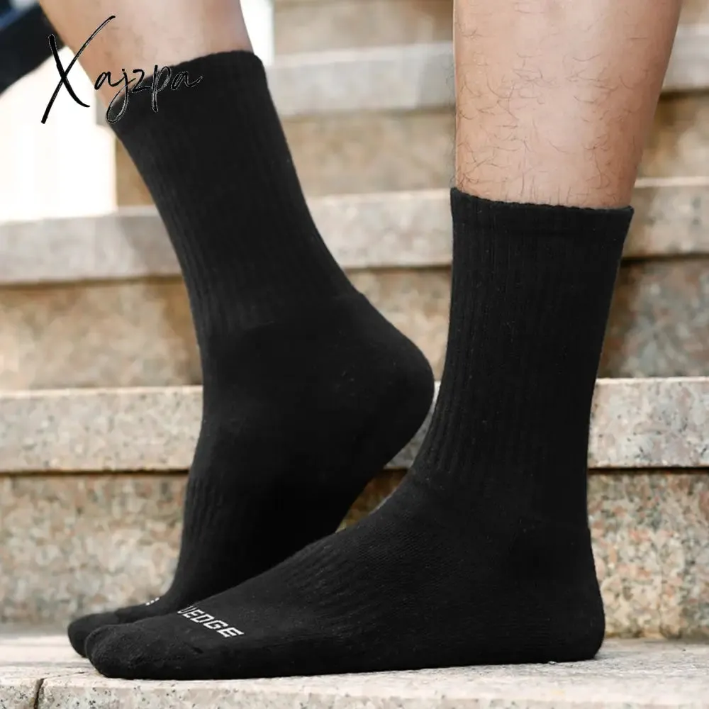Xajzpa Men Thick Breathable Cotton Cushion Crew Outdoor Sports Hiking Trekking Socks Work Boot Socks For Men 37-46 EU